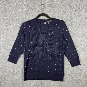 J Crew Polka Dot 100% Merino Wool Navy Blue Womens Size Small #1938